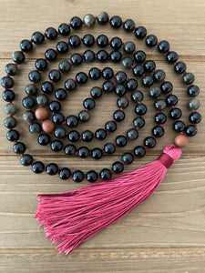 Obsidian Red Tassel Mala Necklace