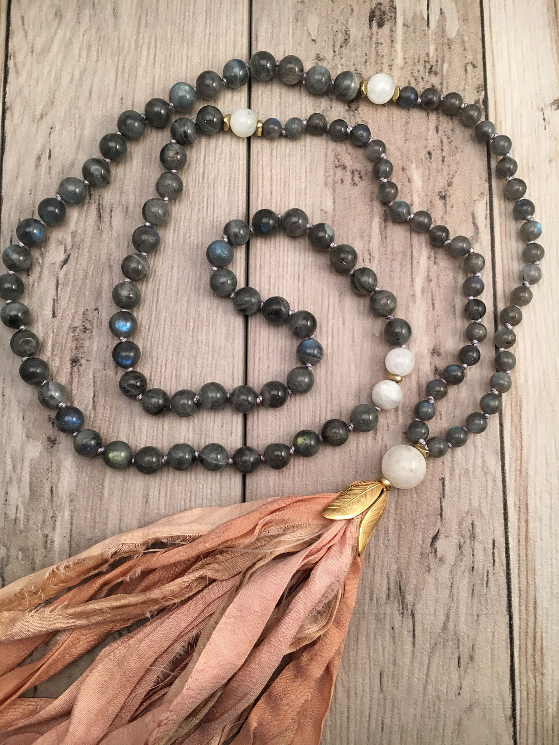 Labradorite, Jasper, Amethyst, Chalcedony, Aquamarine Mala, 108 Bead high quality Mala, 8mm bead Silk Tassel Hand Knotted Mala