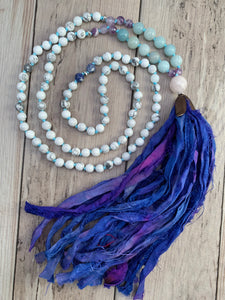 Gemstone Mala Necklace with Sari Silk Tassel