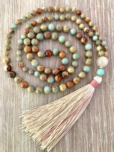 African Opal Mala Bead Necklace