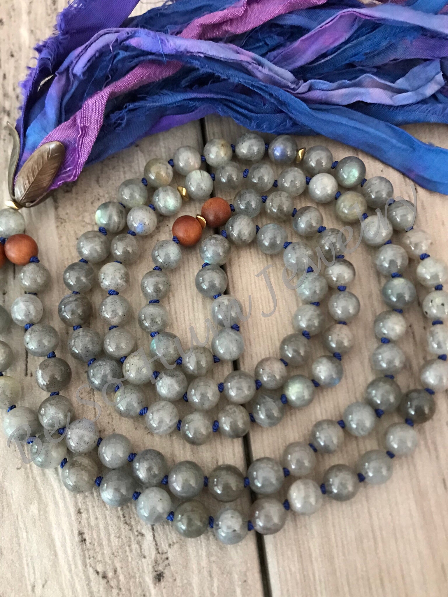 Labradorite Sari Silk Tassel Necklace